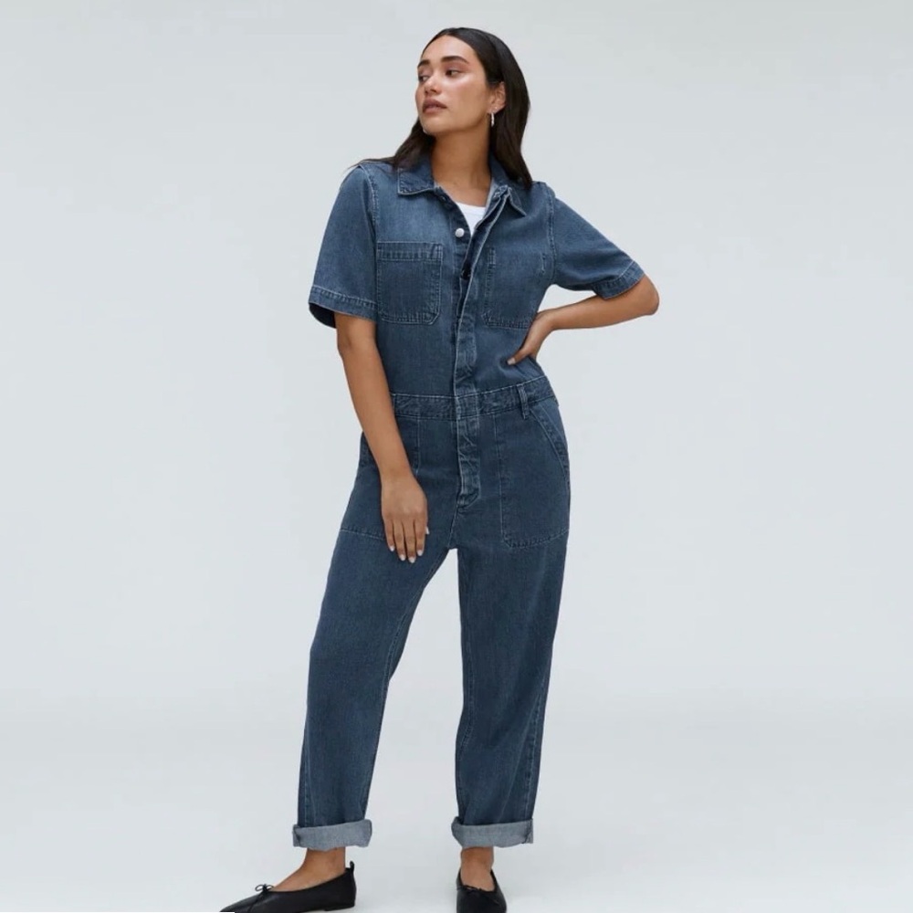 Everlane light Blue Denim Short-Sleeve Jumpsuit Overalls